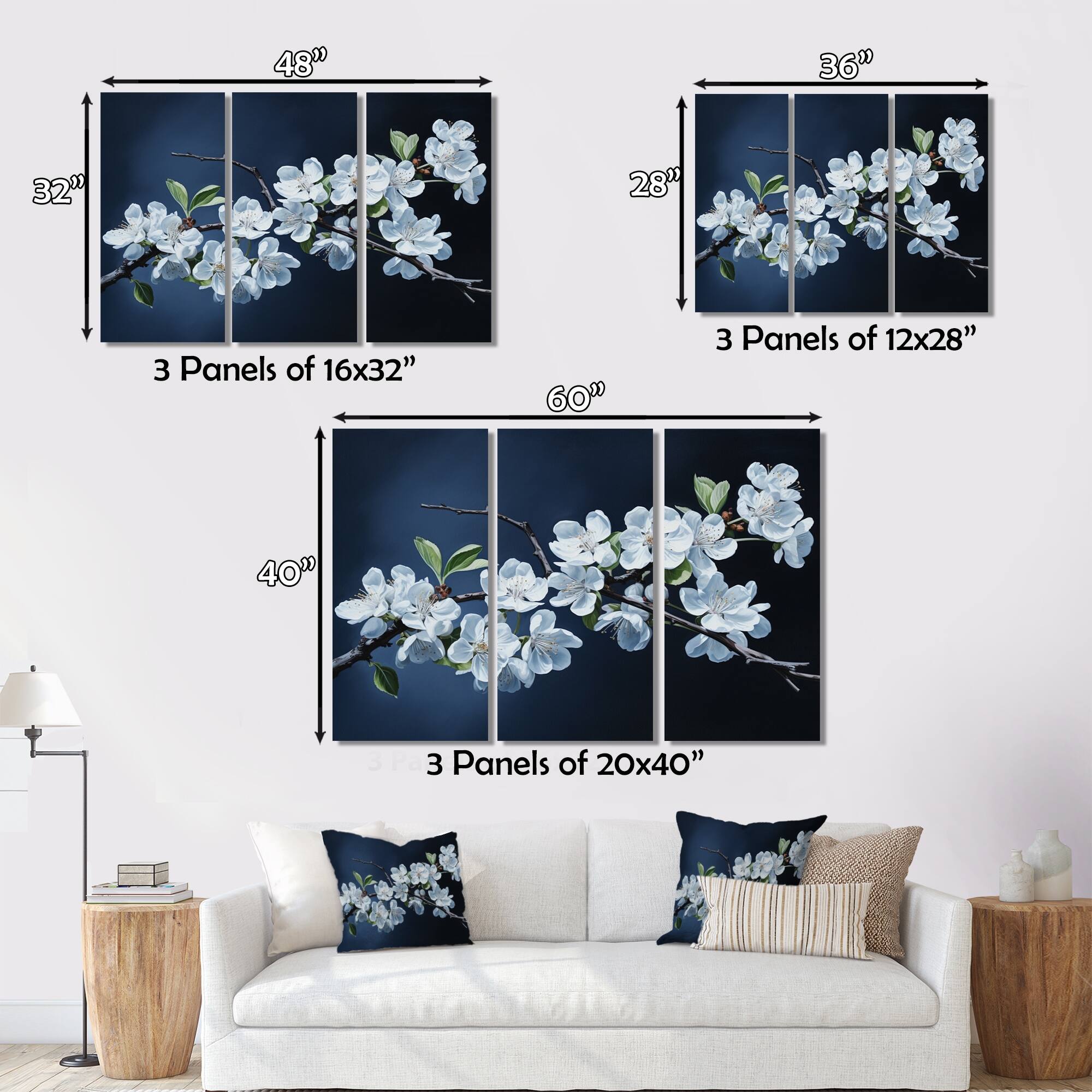 Designart "Apple Blossom Monochromatic Elegance VI" Apple Blossom Wall